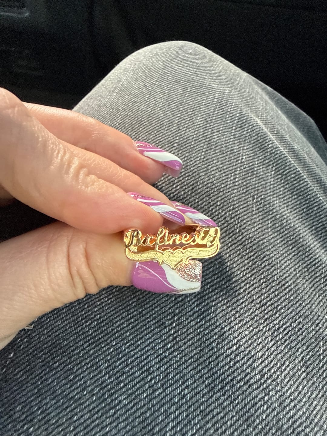 Customer photo review of Heart Twist Name Hoop Earrings