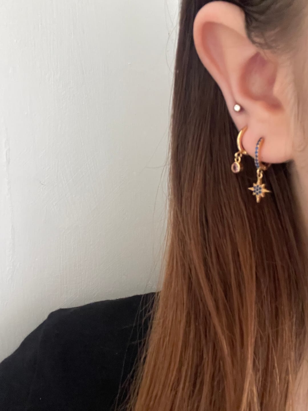 Customer photo review of Cosima Star Huggie Earrings