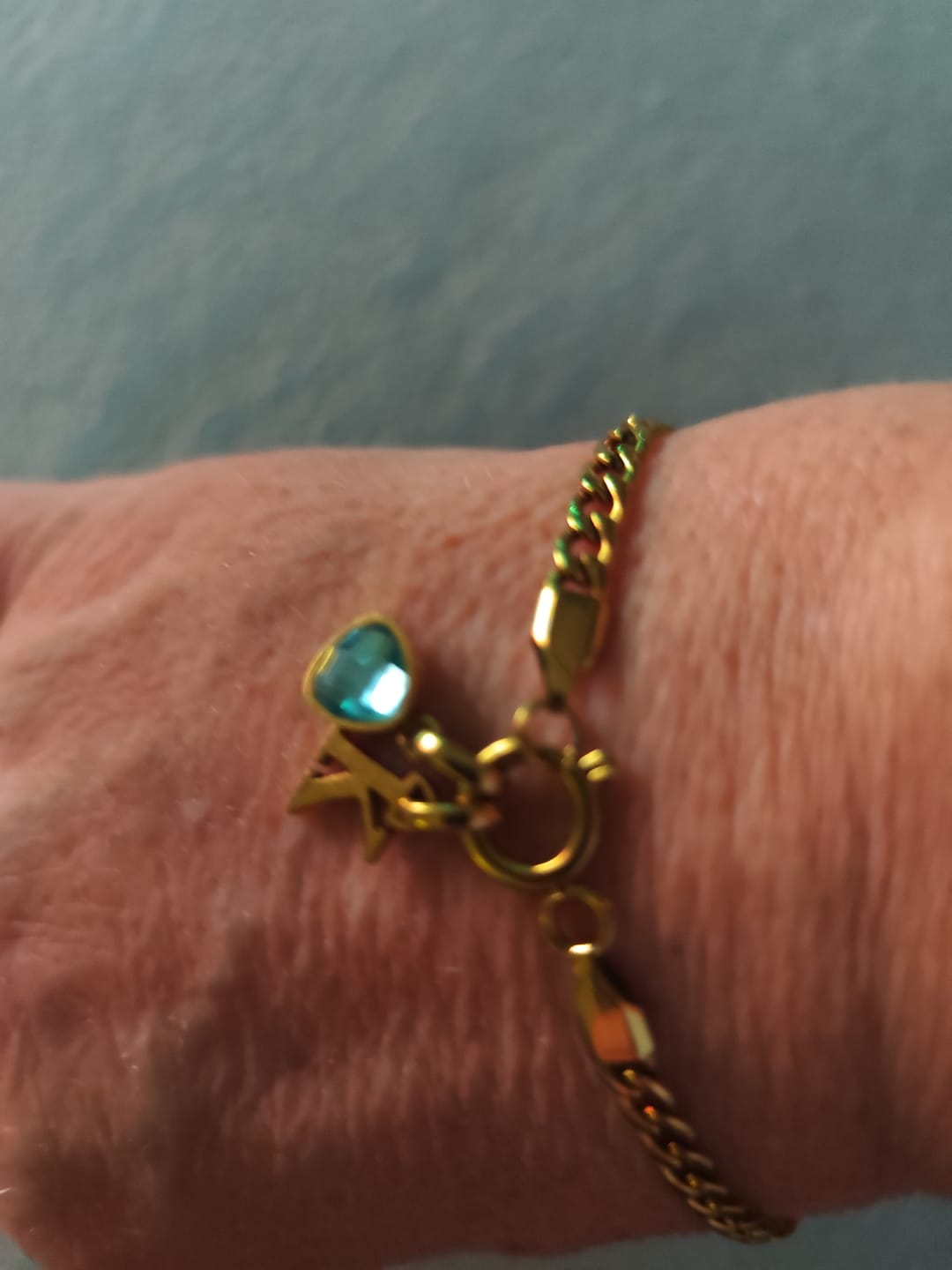 Customer photo review of Letter & birthstone bracelet gold