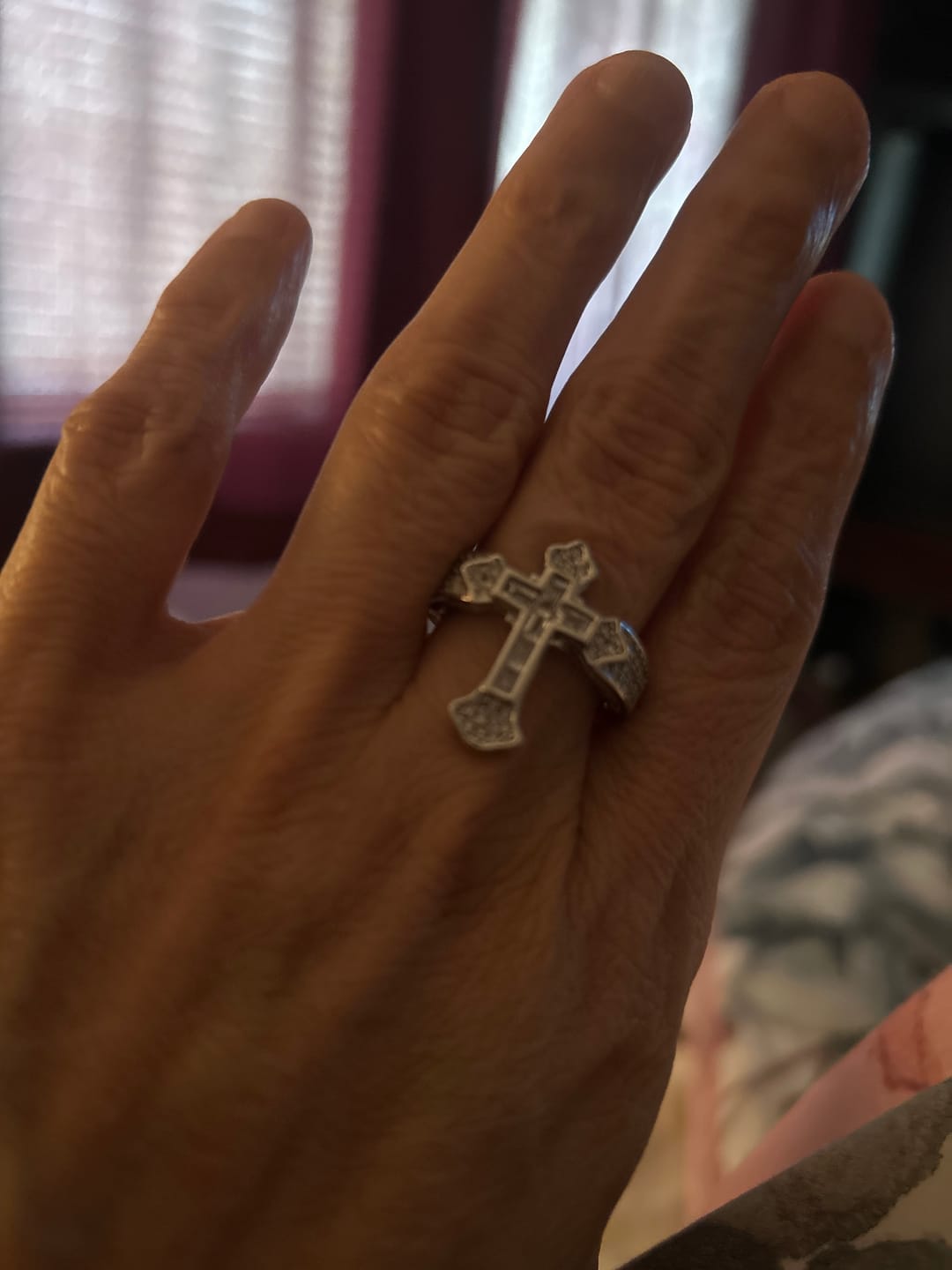 Customer photo review of Christianartworkshop Central Cross Motif Ring with Cubic Zirconia Accents: Carry His Care in Daily Wear