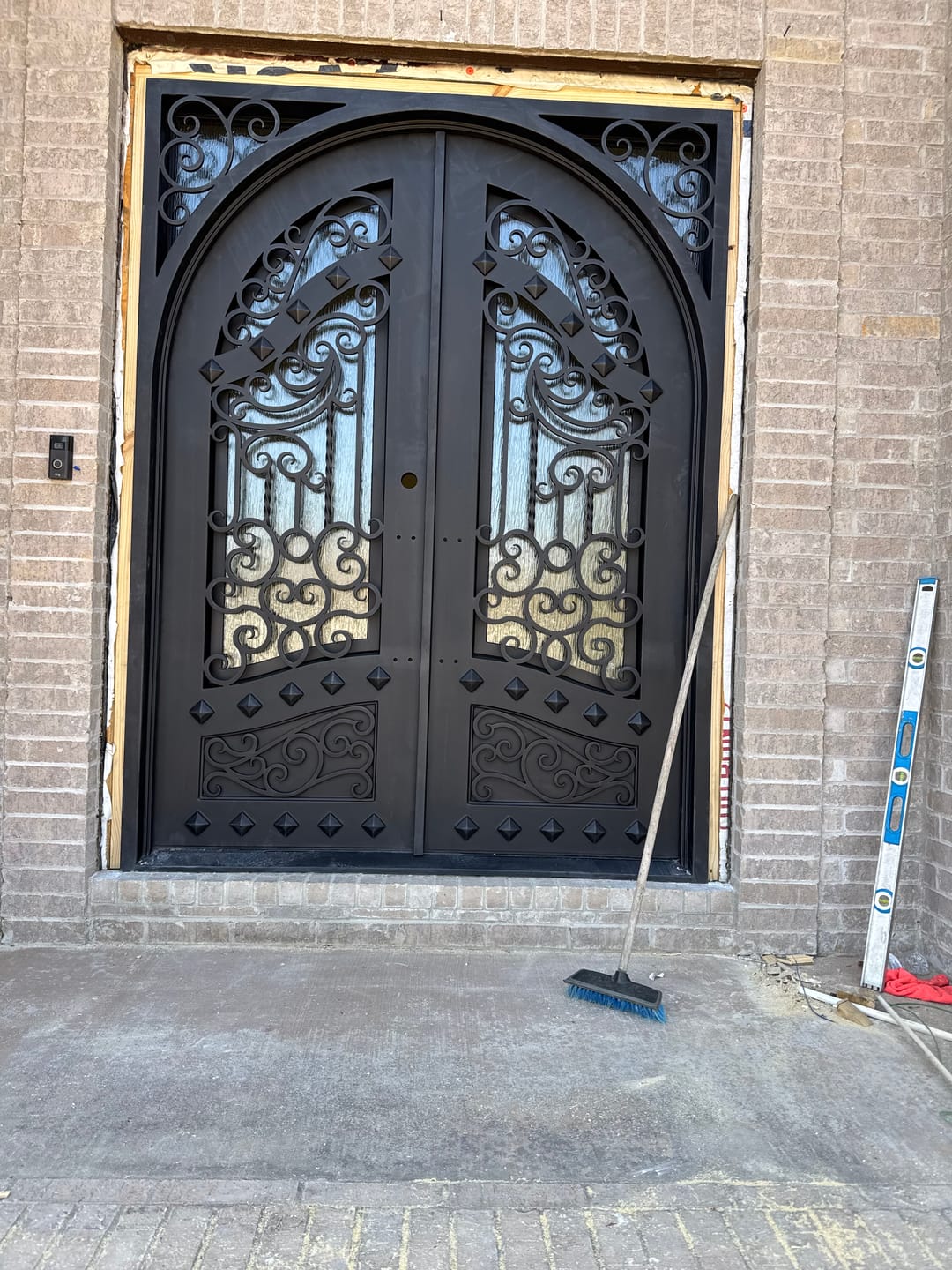 Customer photo review of Canton Model  Double Front Entry Iron Door With Tempered Rain Glass Dark Bronze Finish