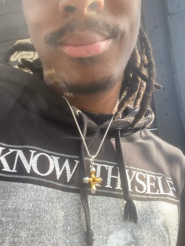 Customer photo review of 2-Tone Tiger's Eye Cross Pendant Necklace