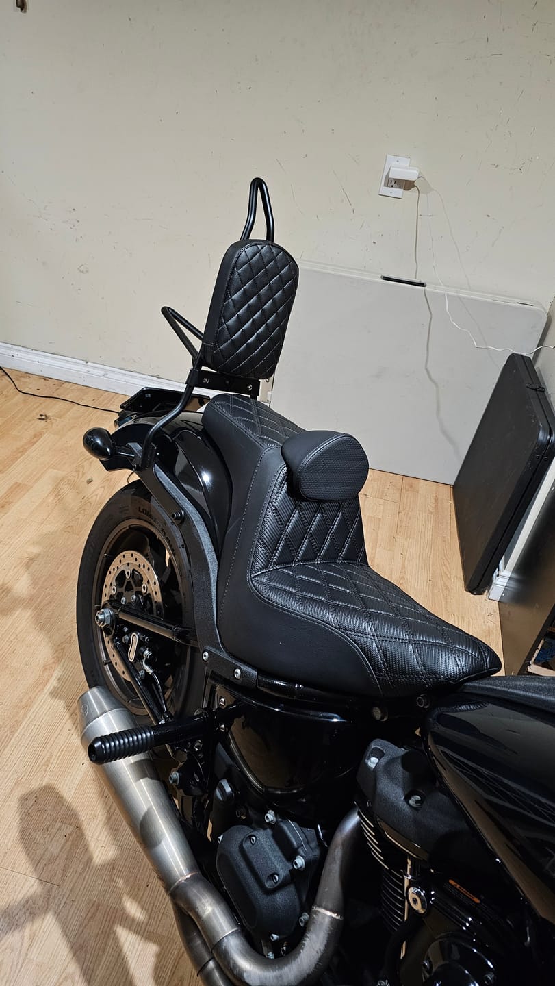 Customer photo review of Viking Iron Born Diamond Stitch Leather Tall Motorcycle Sissy Bar Pad for Harley Davidson