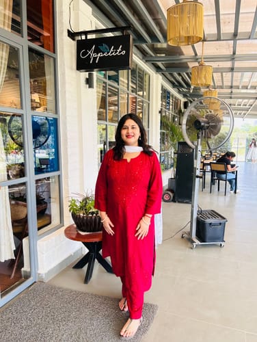 Customer photo review of Maroon 2 piece Rayon Mukaish set