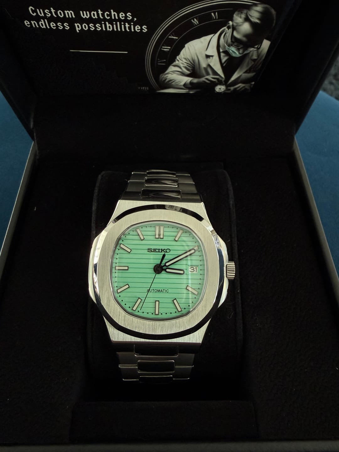 Customer photo review of Custom Seiko Nautilus Inspired with Tiffany Blue Dial