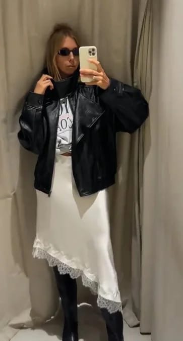 Customer photo review of Joyce Asymmetrical Zip Faux Leather Jacket