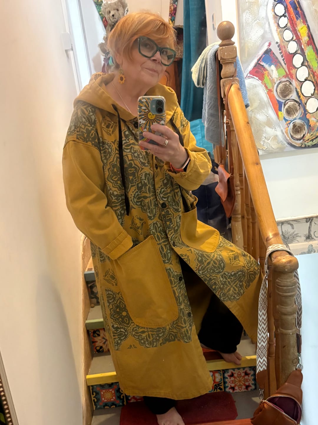 Customer photo review of Women Artsy Flower Spliced Long Denim Hooded Coat