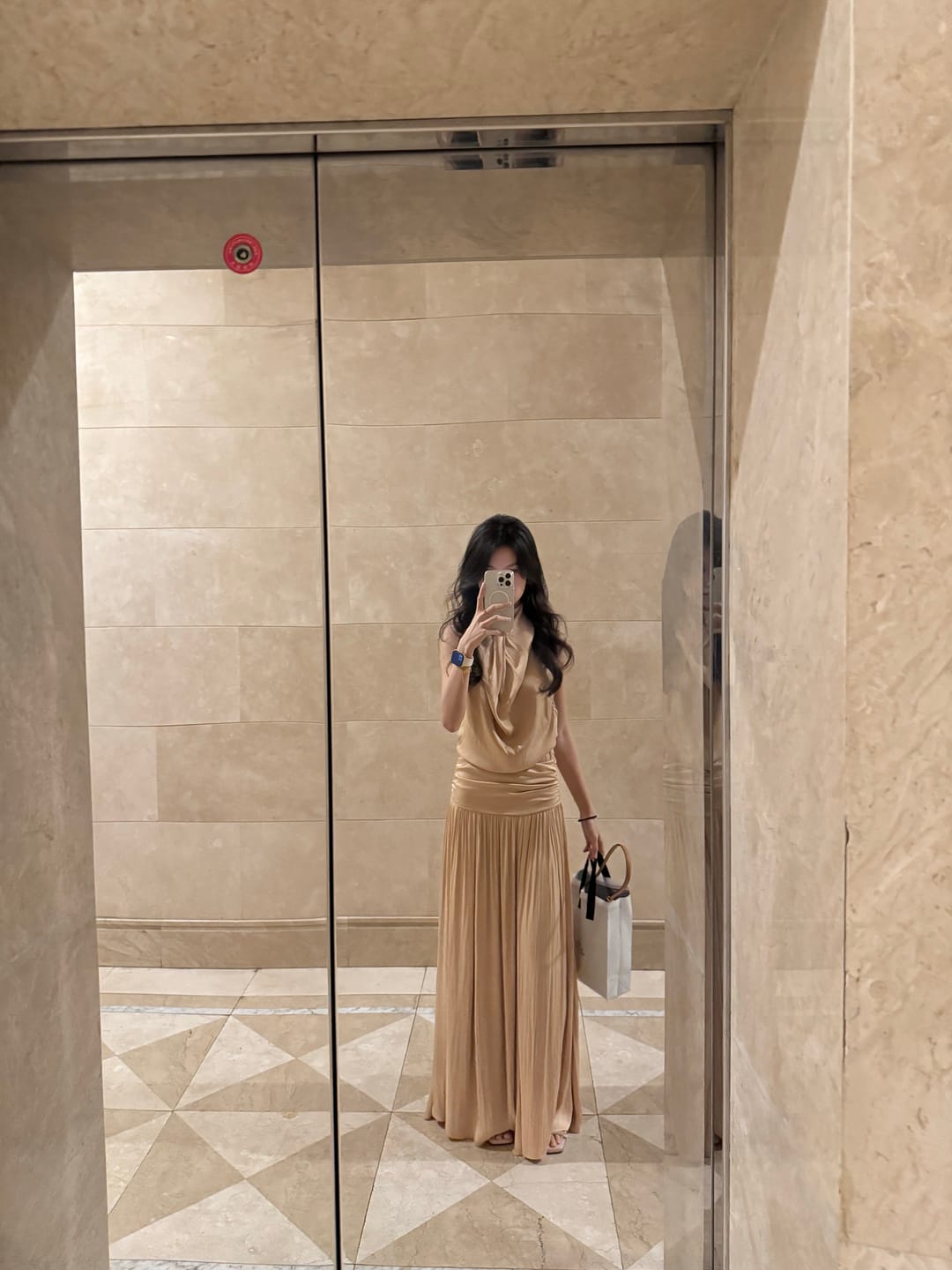 Customer photo review of ROVENTE Draped Backless Rose Maxi Dress