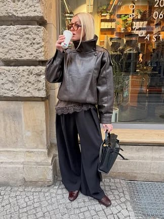 Customer photo review of Joyce Asymmetrical Zip Faux Leather Jacket