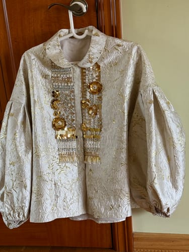 Customer photo review of Beaded Jacquard Lantern Sleeve Jacket