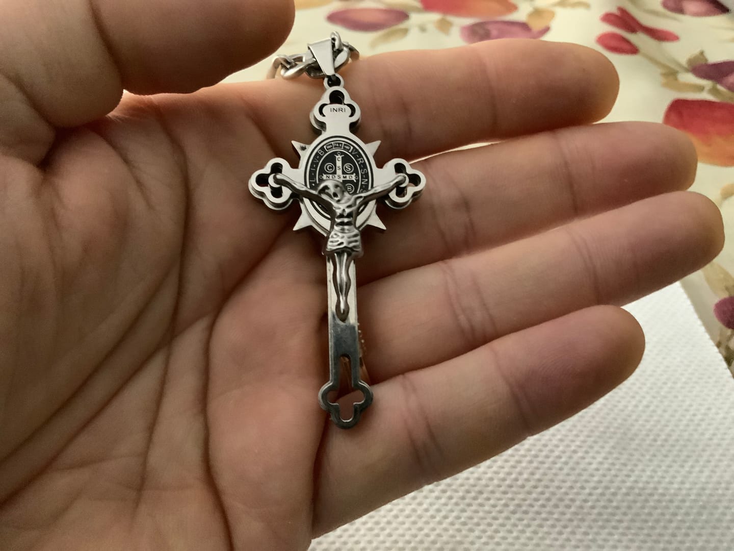 Customer photo review of FREE Today: St. Benedict Symbol Crucifix Exorcism Necklace