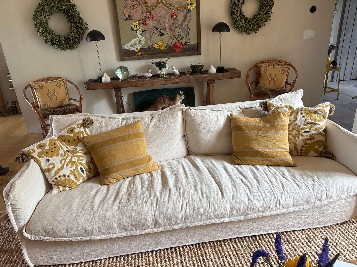 Customer photo review of Amber Bronze Stripes Linen Cushion Cover