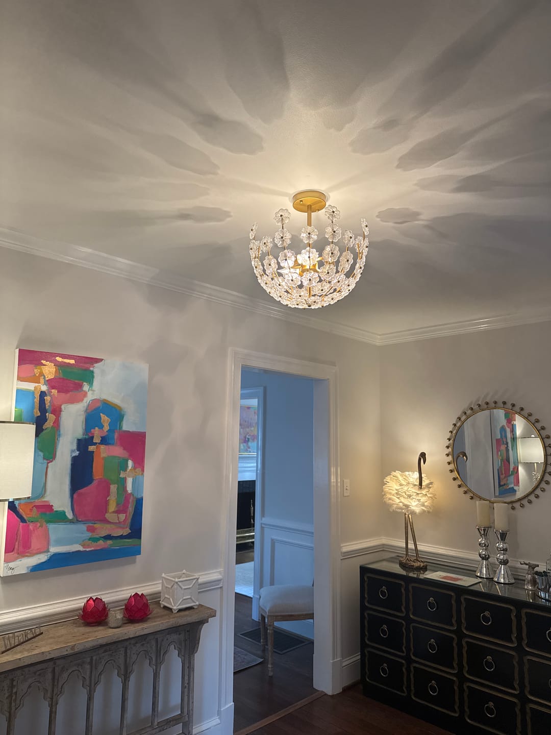 Customer photo review of French Sculpture Brass Bloom Glass Floral Semi Flush Mount