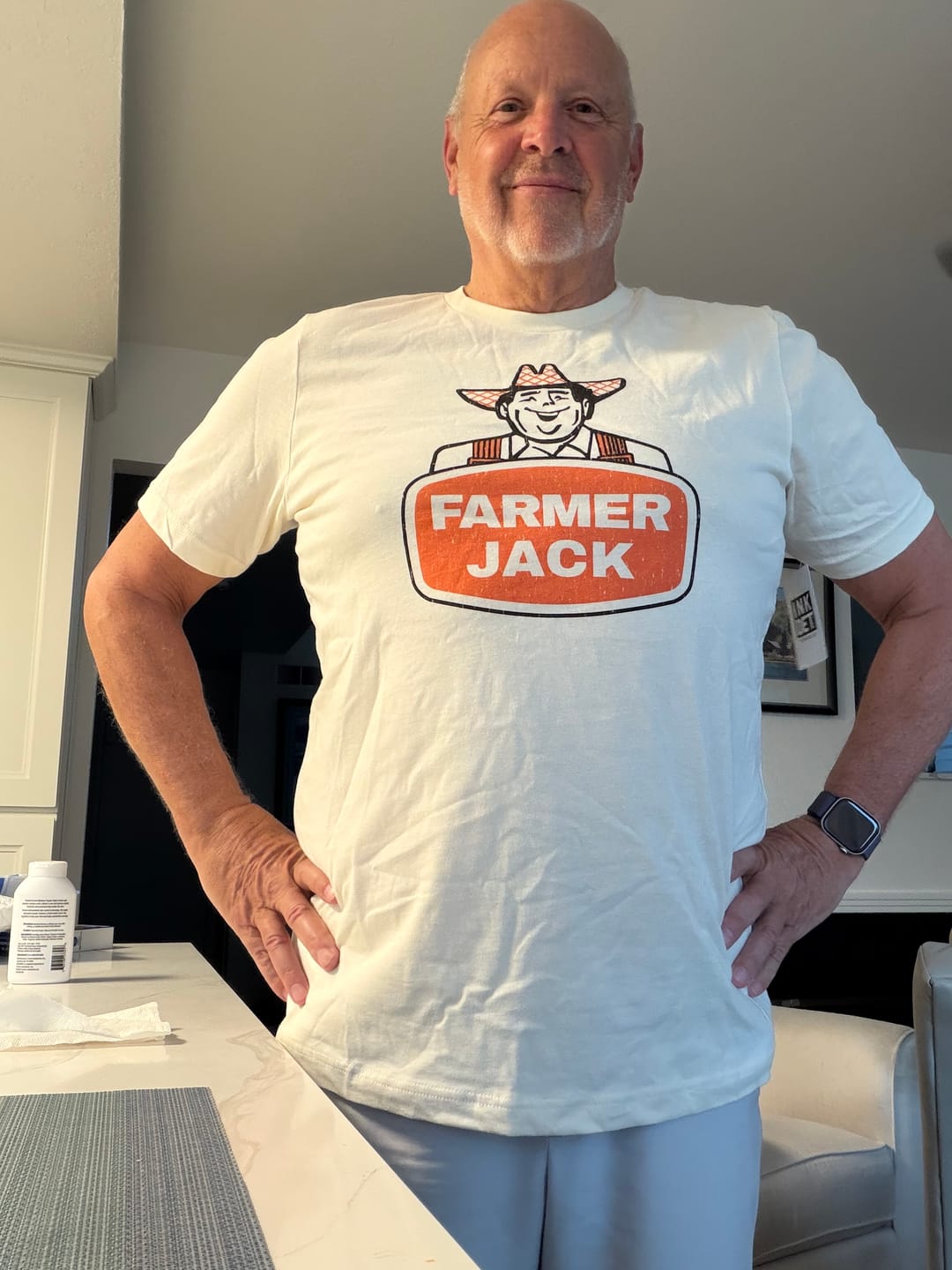 Customer photo review of Ink Detroit Vintage Farmer Jack T-Shirt - Natural