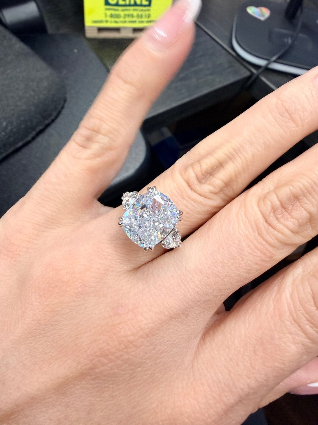 Customer photo review of S925 6.0Ct Cushion Cut Three Stone Engagement Ring Simulated or Moissanite Diamond Bridal Rings For Women