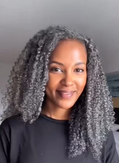 Customer photo review of Luvwin 13x4 Salt And Pepper Long Deep Curly Glueless Gray Color Pre-Cut Lace Wig