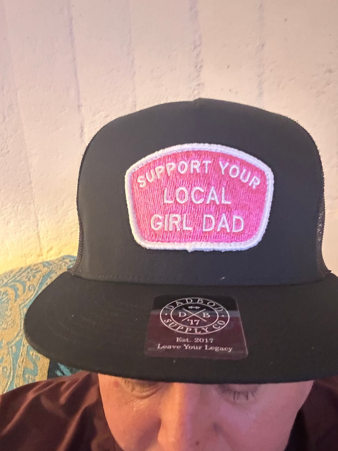 Customer photo review of Support Your Local Girl Dad Flat Bill Trucker
