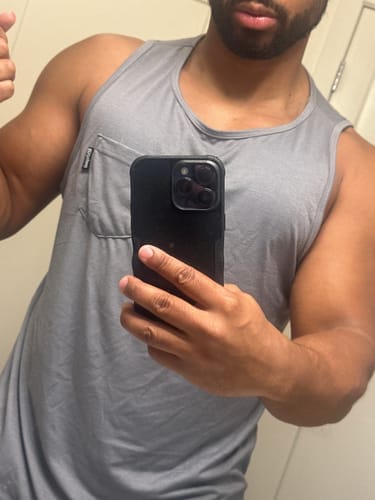 Customer photo review of 021 ESSENTIAL DROP-CUT POCKET TANK