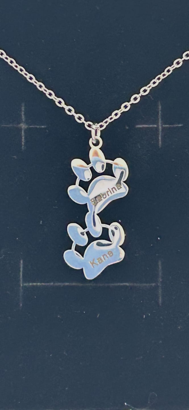 Customer photo review of Personalized Paw Print Name Necklace