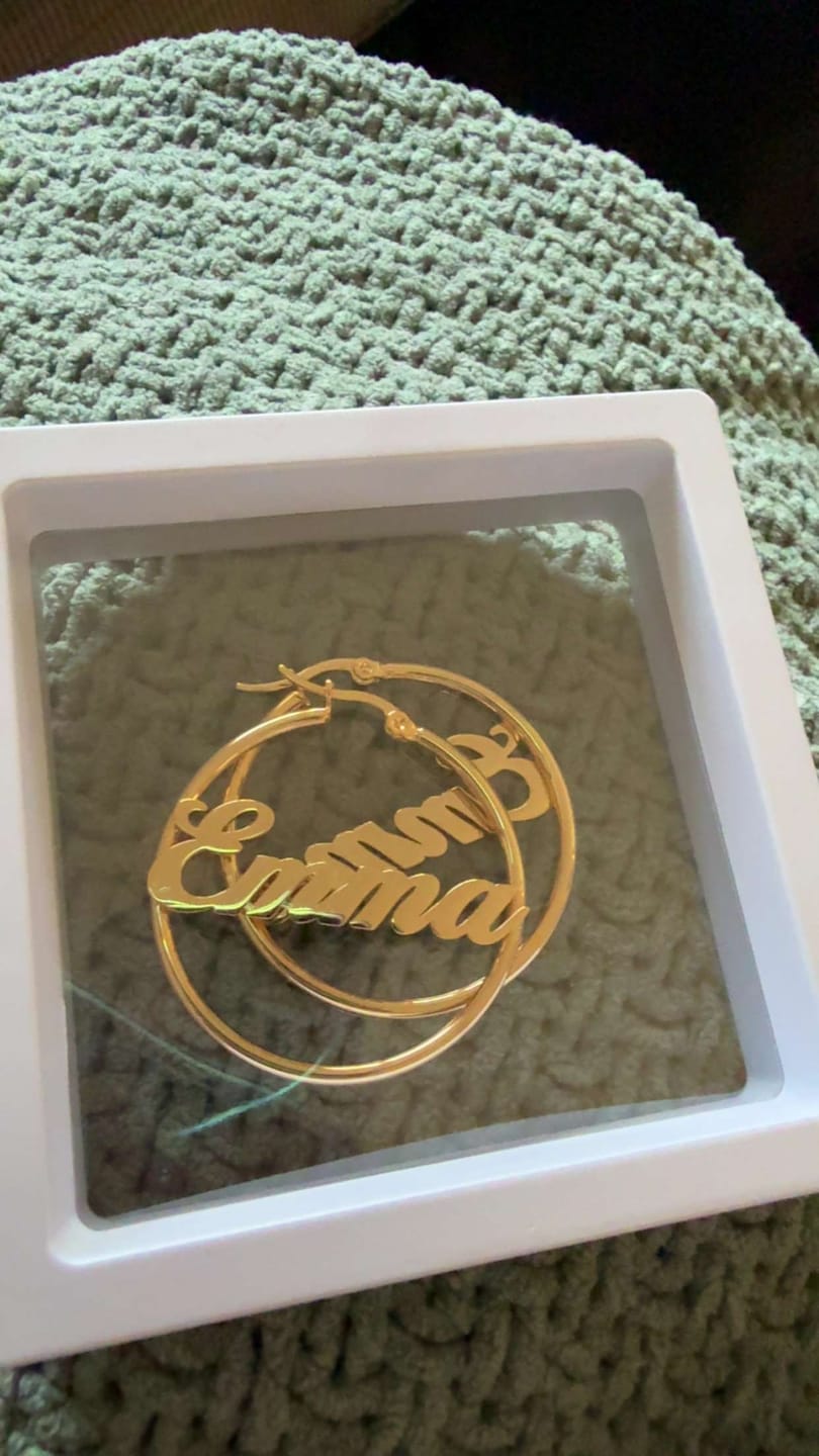 Customer photo review of Classic Name Hoop Earrings