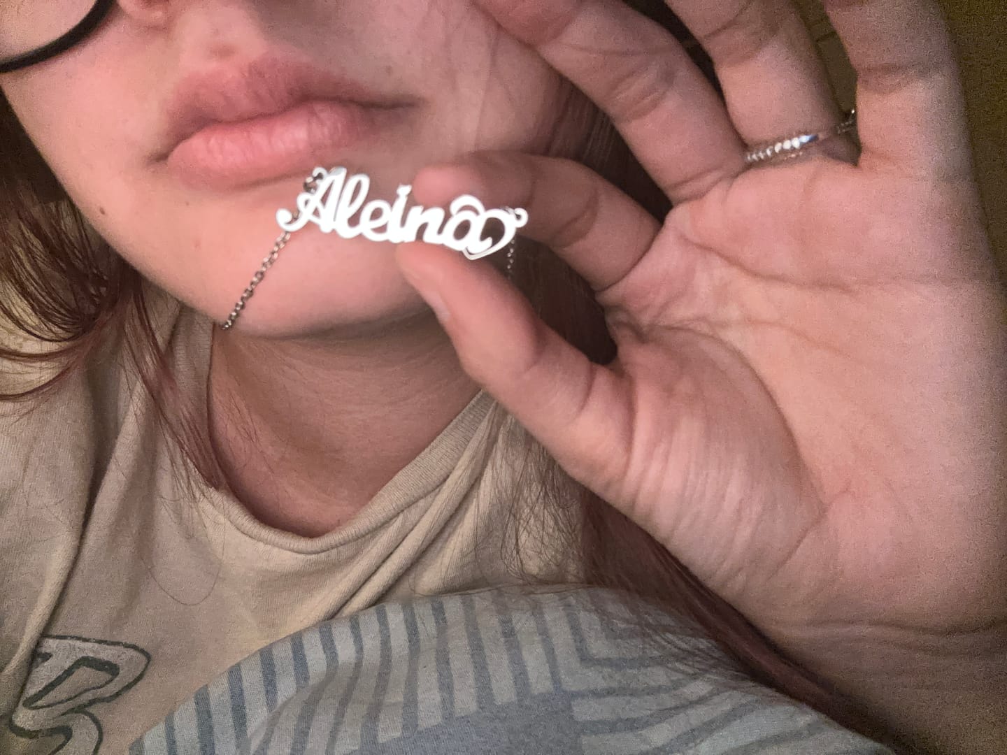 Customer photo review of Crescent Heart Name Necklace