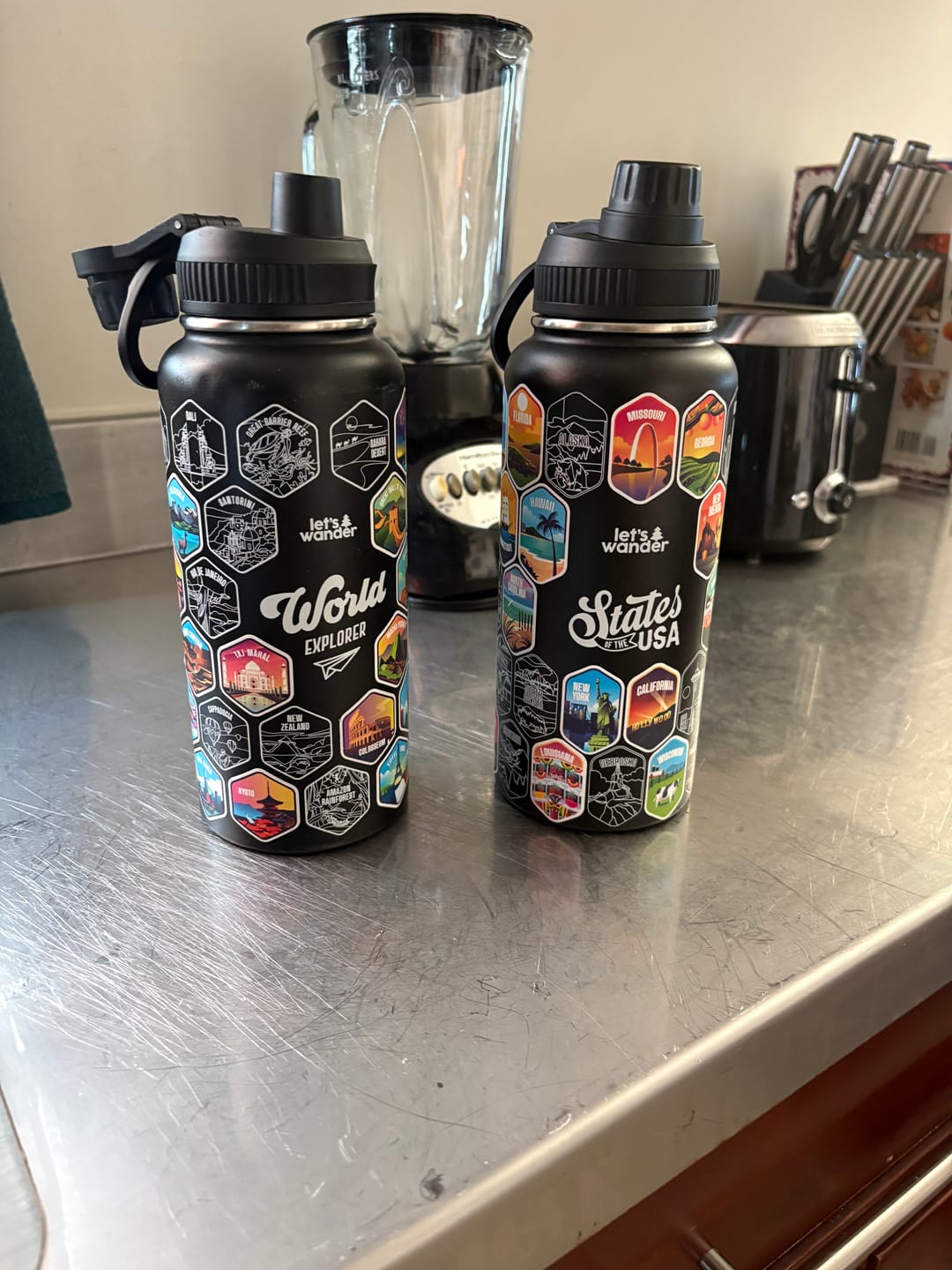 Customer photo review of Lets Wander™ 50 States Of The USA Water Bottle + Stickers