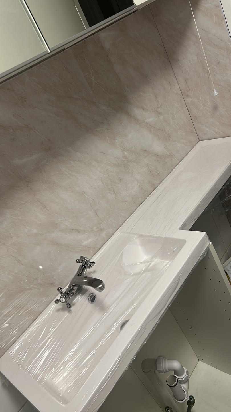Customer photo review of Premium Pergamon Marble Gloss Shower Wall Panel – 2400 x 1000mm