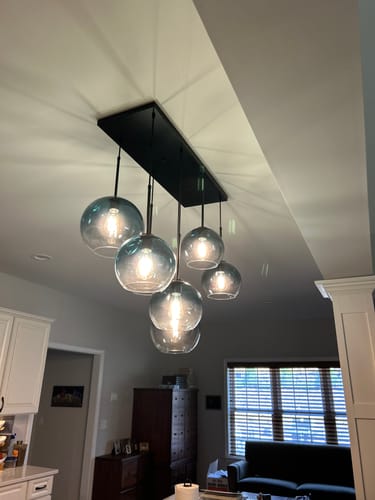 Customer photo review of 7-Light Cluster Blue Glass Globe Bubble Island Pendant