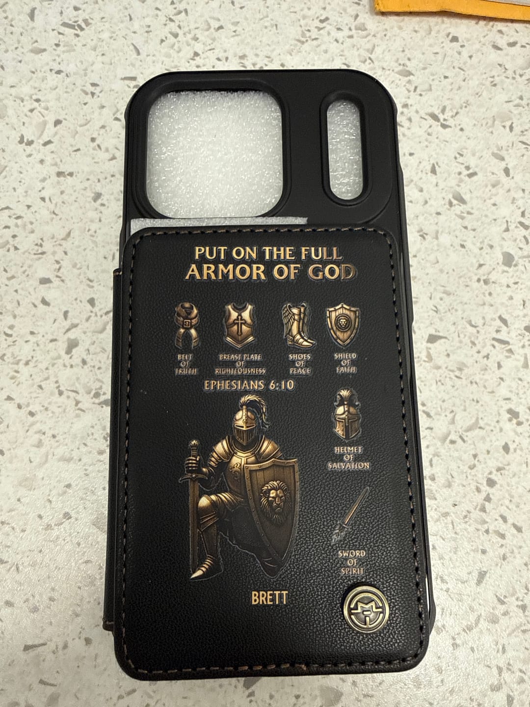 Customer photo review of Put On The Full Amor Of God - Personalized Christian Wallet Phone Case