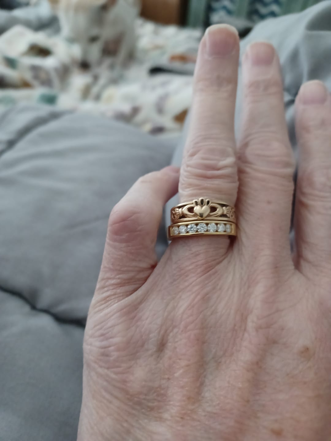 Customer photo review of Channel Set Moissanite Half Eternity Wedding Band Ring In Sterling Silver