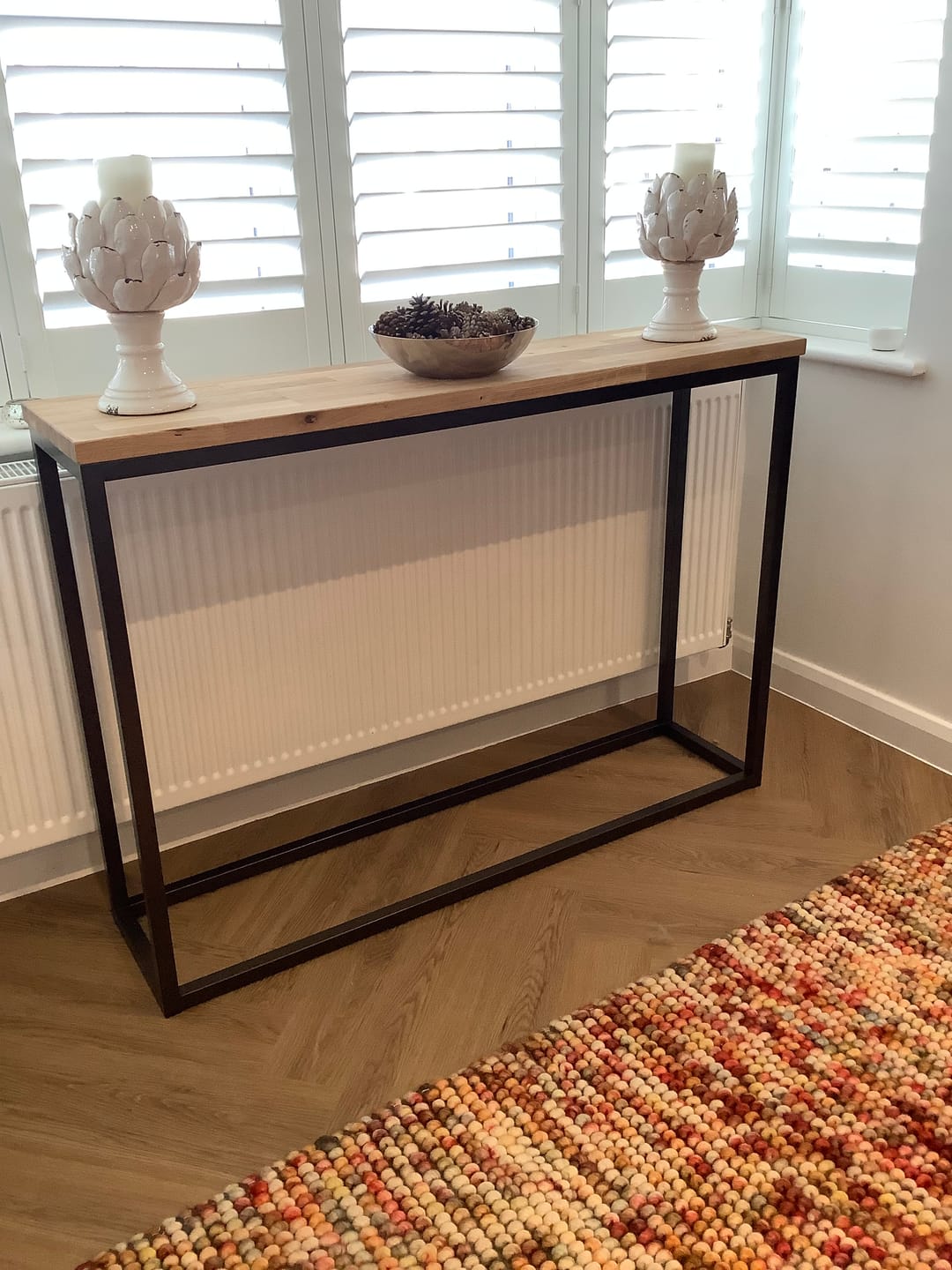 Customer photo review of Landon Oak Metal Console Table