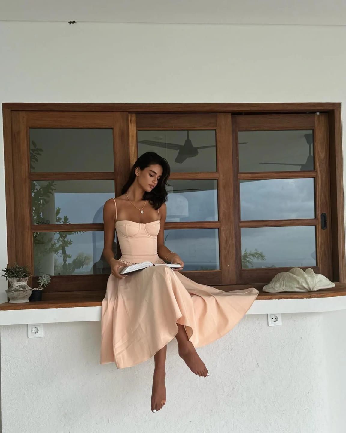 Customer photo review of Myrna Spaghetti Strap Midi Dress