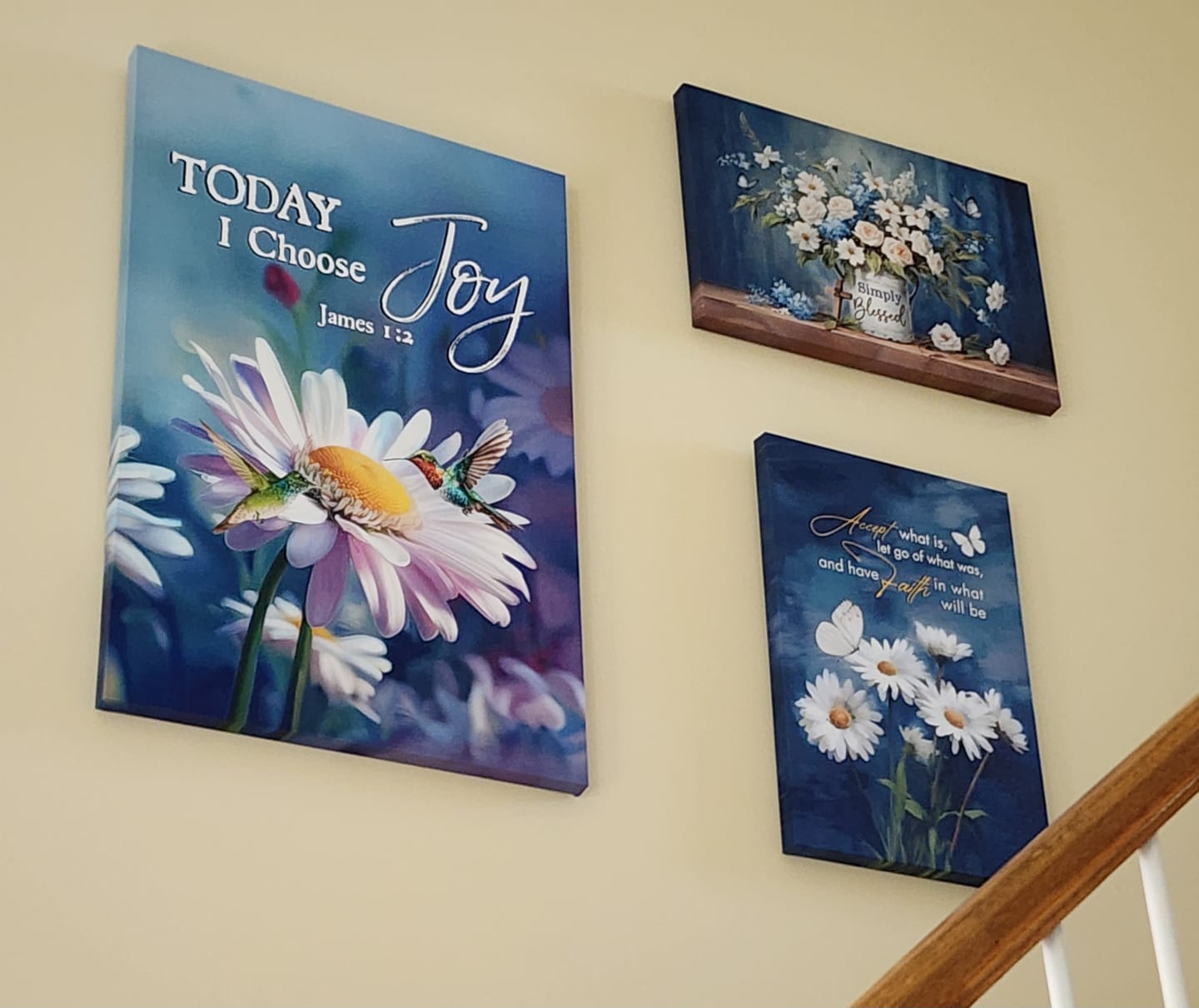 Customer photo review of Today I Choose Joy James 1:2, Hummingbird With Daisies, Wall Art Canvas