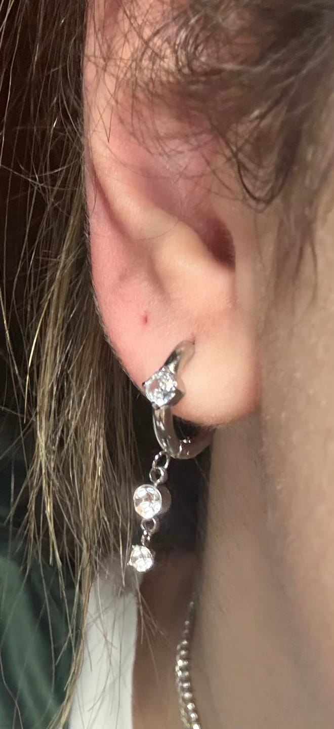 Customer photo review of Delilah dangling hoop earrings