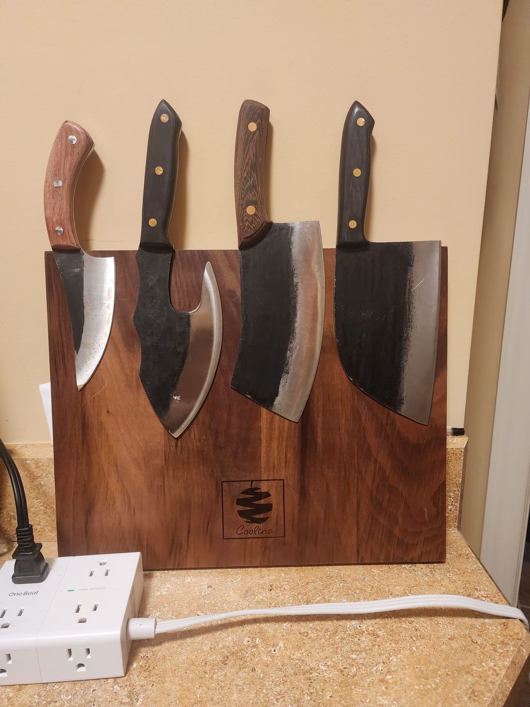 Customer photo review of FREE Walnut Magnetic Knives Holder