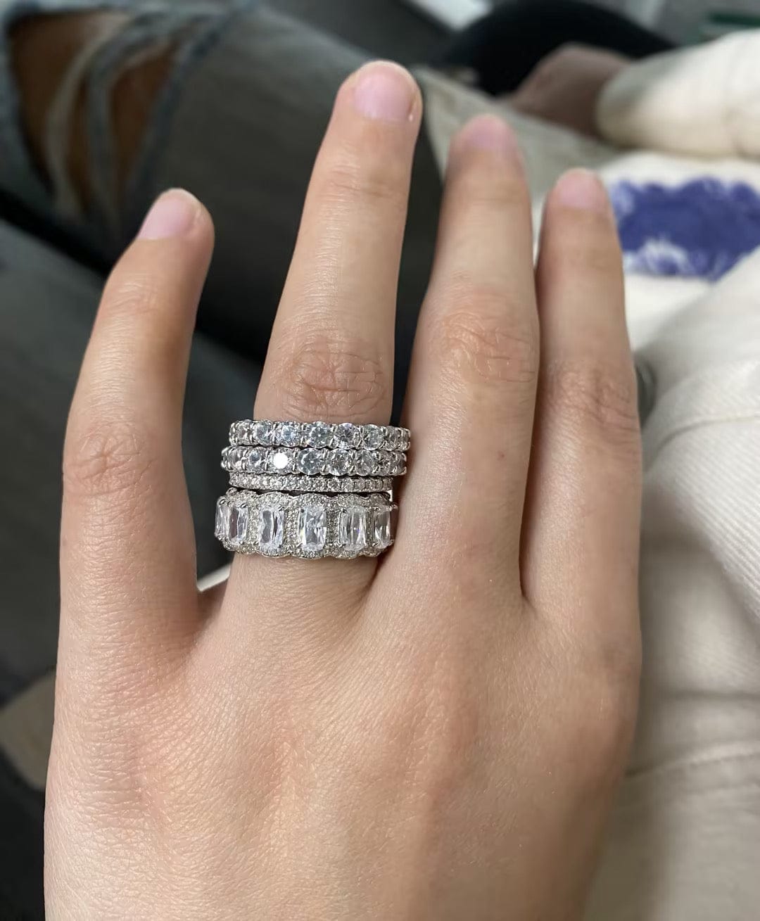 Customer photo review of S925 1.0Ct Cushion Cut 4PC Wedding Band Set Stackable Rings For Everyday Wear