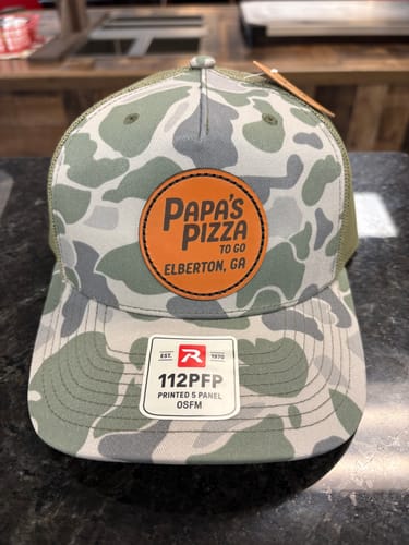 Customer photo review of Custom Leather Patch Hats Richardson CAMO Laser Engraved