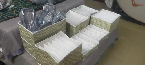 Customer photo review of Large Clothes Organizer Pack of Two - White Stripe (Available in 3 colors)