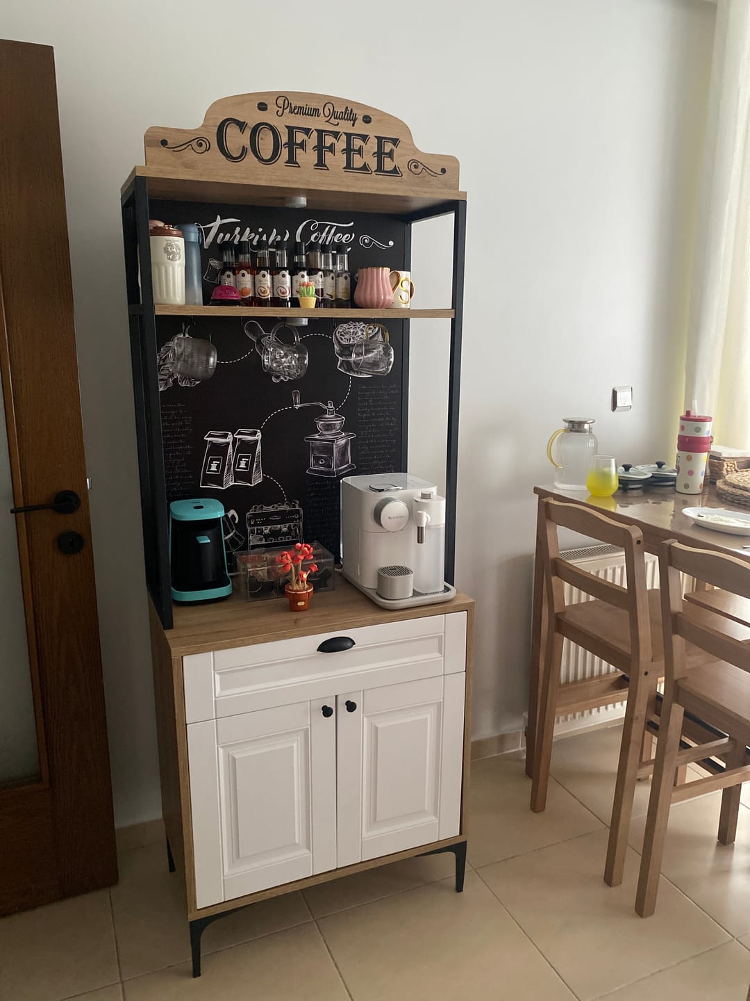Customer photo review of Rani JE157 Işıklı Kahve Köşesi Membran Kapaklı Çekmeceli Çok Amaçlı Mutfak Dolabı Sepet Ceviz - Beyaz