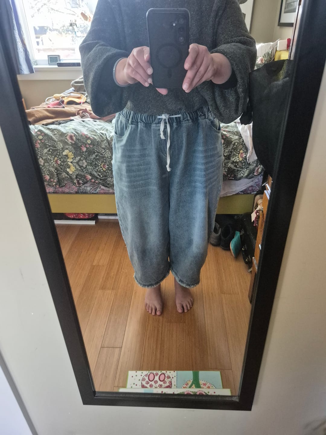 Customer photo review of Women Casual Summer Pure Color Denim Wide-leg Pants