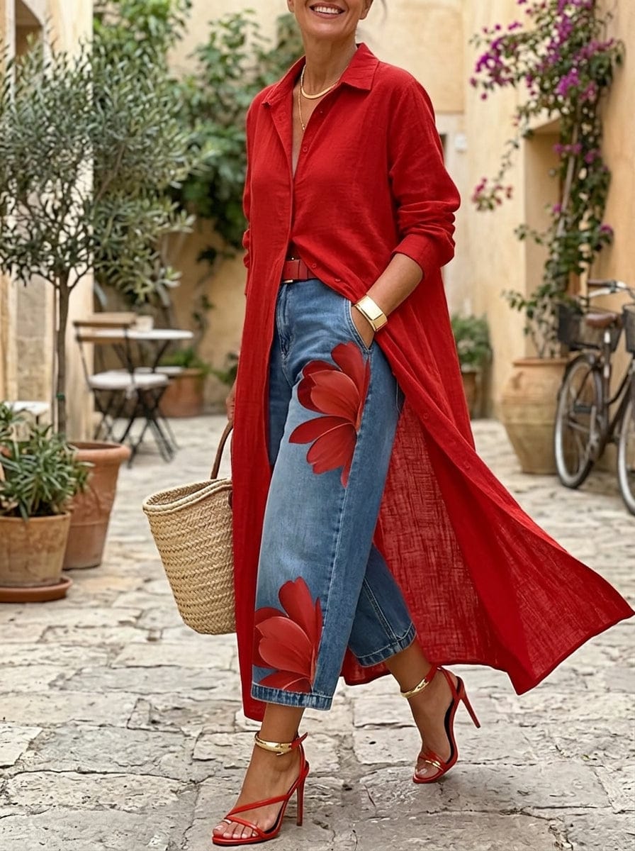 Customer photo review of Vintage Artistic Print Relaxed Denim Jeans