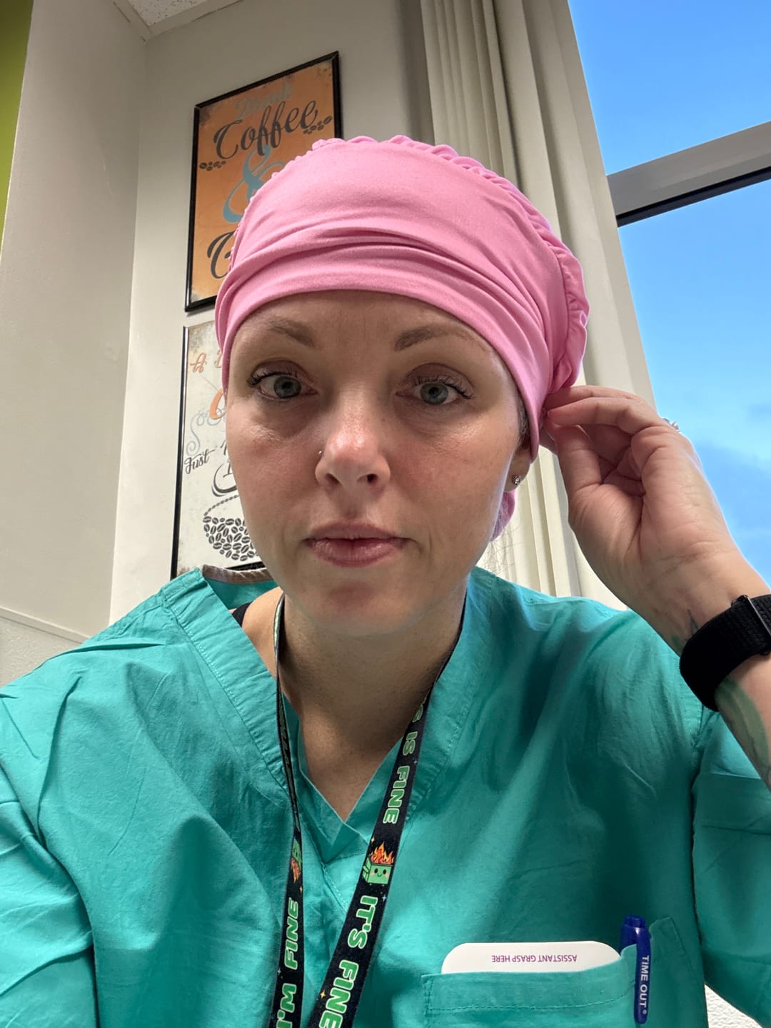 Customer photo review of DuoStyle Scrub Hat - Cloud Pink