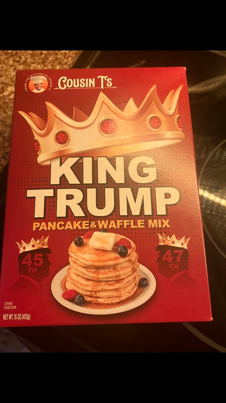 Customer photo review of Cousin T's Gourmet King Trump Pancake & Waffle Mix