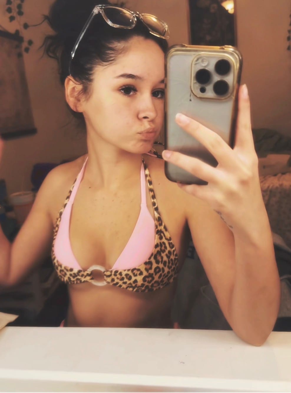 Customer photo review of Seamolly Leopard Print Contrast Color O Ring Double Layer Bikini Set