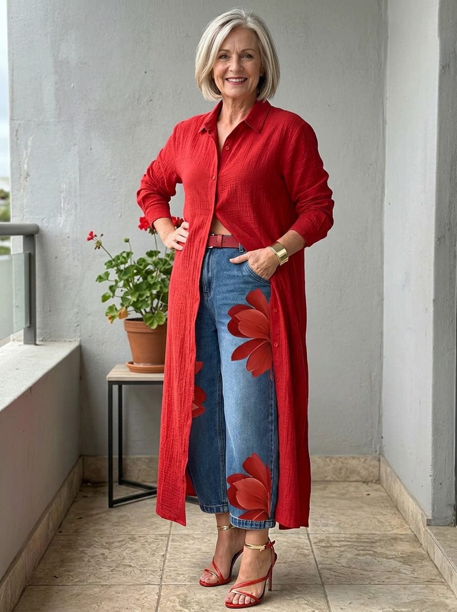 Customer photo review of Vintage Artistic Print Relaxed Denim Jeans