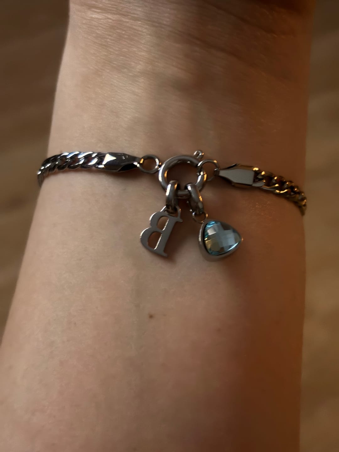 Customer photo review of Letter & birthstone bracelet silver