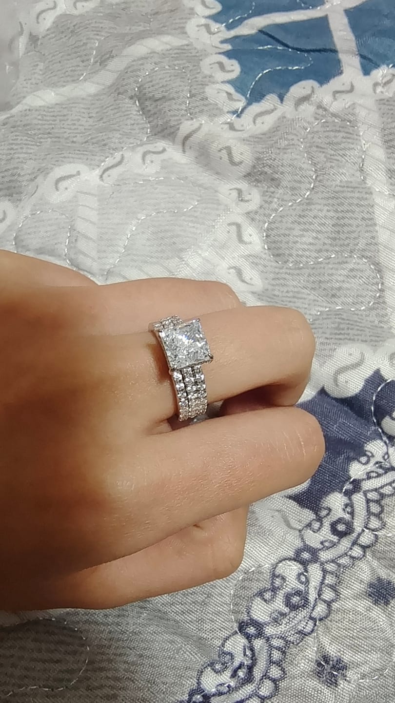 Customer photo review of S925 3PC 2.0Ct Princess Cut Wedding Ring For Her With Two Classic Wedding Bands