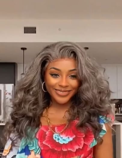 Customer photo review of Luvwin 13x4 Salt And Pepper Wavy Glueless Gray Color Pre-Cut Lace Wig Human Hair