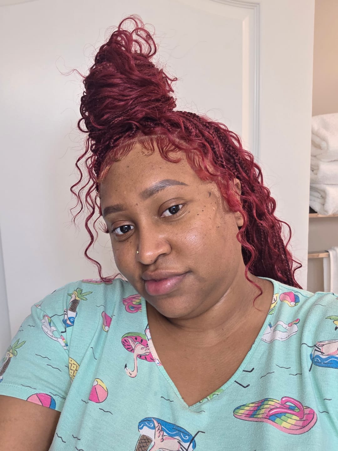 Customer photo review of Bohemian Knotless Braid Wig, Full Lace, Burgundy Waist, Medium Cap - NATA