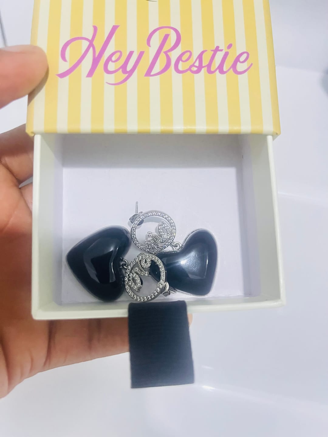 Customer photo review of Black Era Adore Silver Earrings